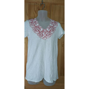 SOFT SURROUNDINGS Archipelago X Small White T-Shirt Top Floral Fauna Neckline